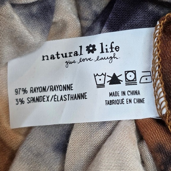 Natural Life Size L Tie Dye Long Sleeve Dress Rayon Spandex Brown Blue NWT - Picture 5 of 9